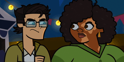 a cartoon of a man and a woman talking