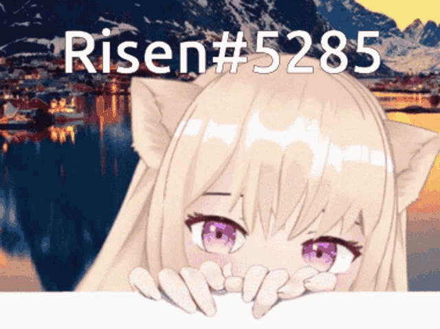 a picture of a girl with cat ears and the words risen # 5285