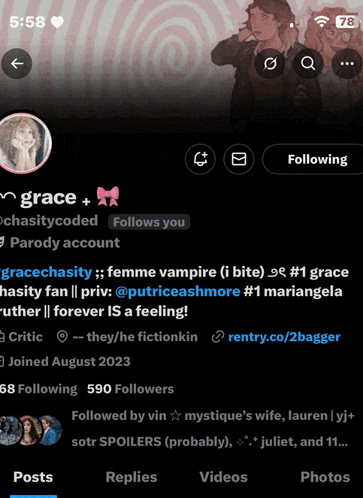 a screenshot of grace chastity 's twitter profile