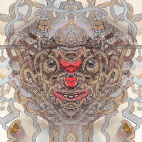 a drawing of a face with a red nose and a red mouth