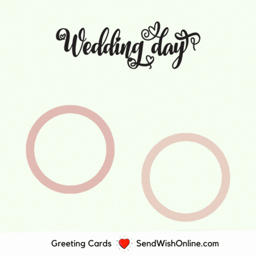 a wedding day greeting card with two rings and two hearts