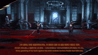 a man holding a bloody sword in a video game with chinese writing