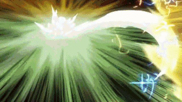 a cartoon character is flying through the air with a green and yellow background .