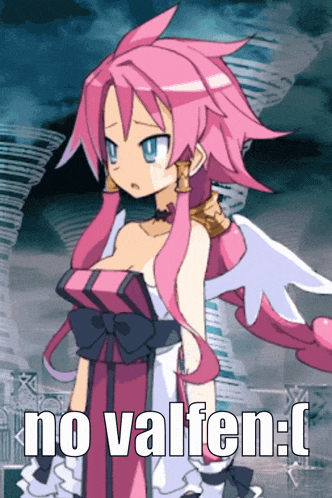 a picture of a girl with pink hair and the words " no valfen "