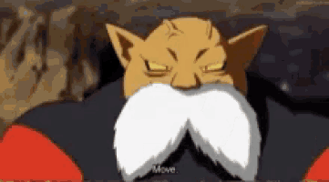 a cartoon character with a beard and mustache is laying down and says move .