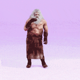 a man with a beard and boxing gloves is dancing with hearts flying around him
