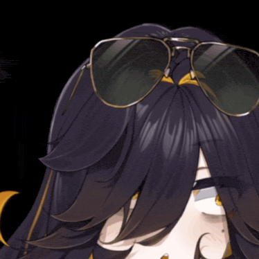 a girl with long black hair wearing sunglasses