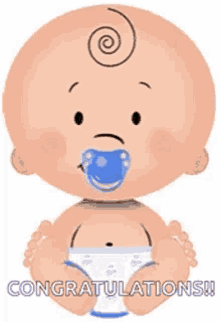 a cartoon baby with a pacifier in his mouth is holding a diaper and says congratulations .