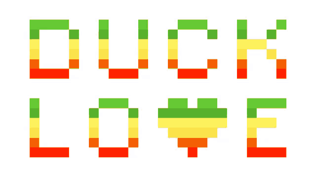 the word duck love is written in pixel art