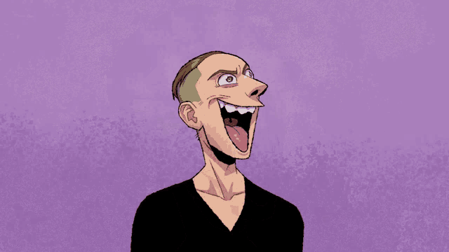 a cartoon drawing of a man upside down with his mouth wide open
