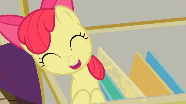 a cartoon pony with a pink ear is smiling