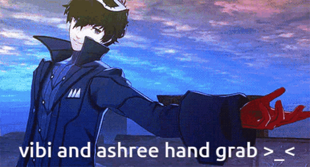 a cartoon of a man with his arms outstretched and the words vibi and ashree hand grab
