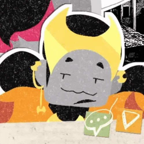 a cartoon drawing of a devil with a yellow hat