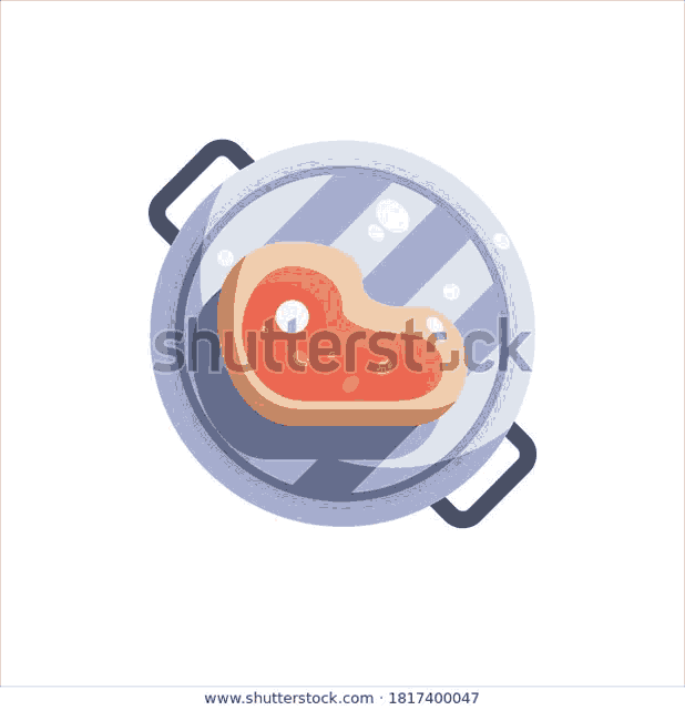 a piece of meat is being cooked in a pan .