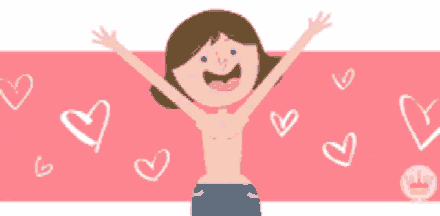 a cartoon of a woman with her arms outstretched and hearts around her