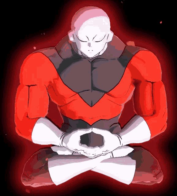 a drawing of a man in a red and black suit with his eyes closed