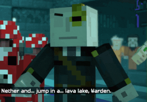 a minecraft character says nether and jump in a lava lake