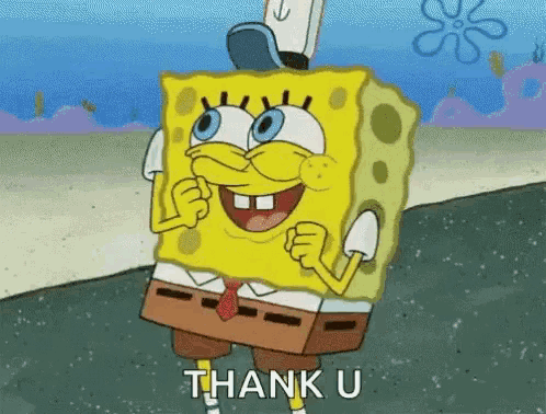 spongebob squarepants is giving a thumbs up and saying thank you