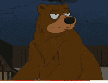 a cartoon bear is sitting in front of a blue wall
