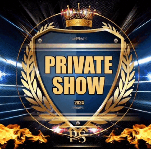 a blue and gold shield with the words private show 2024 on it