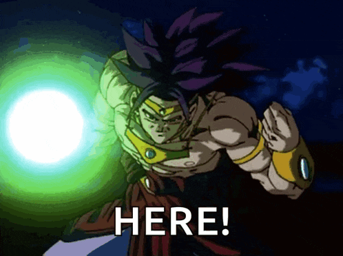 a cartoon of a man with a green light and the words here