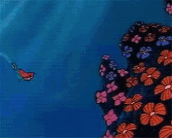 a cartoon of a mermaid swimming in the ocean surrounded by flowers