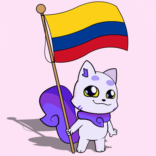 a cartoon cat is holding a colombia flag