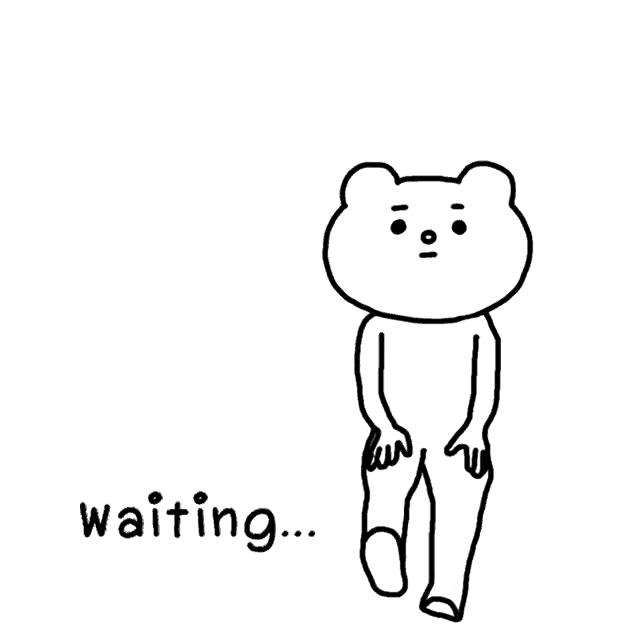 a black and white drawing of a bear waiting