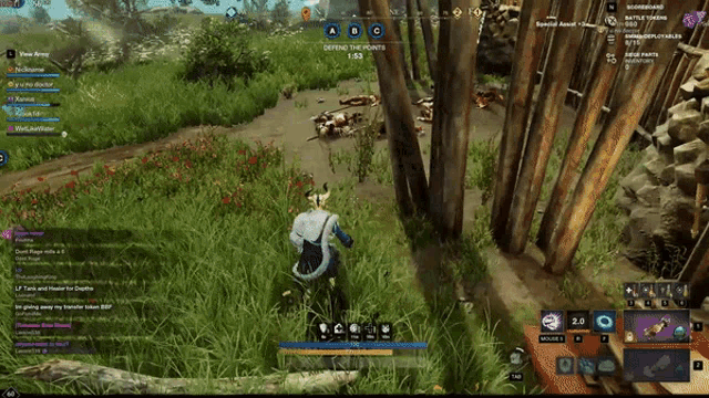 a person is standing next to a tree in a video game with a bunch of dead animals on the ground .