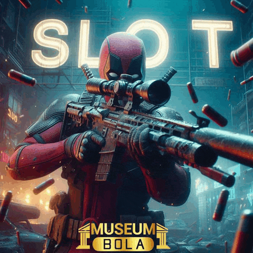 a poster for museum bola shows deadpool holding a gun