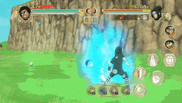 lee and sasuke are playing a video game with a blue sky in the background