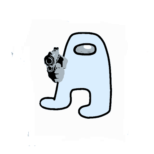 a white among us character is holding a gun in his hand