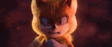 a close up of a sonic the hedgehog 's face with a lightning bolt in the background .