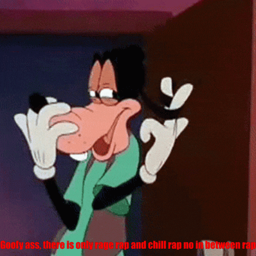 a cartoon of goofy giving the middle finger with a caption that says goofy ass there is only rage