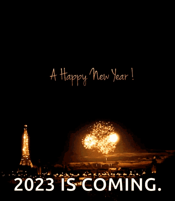 a happy new year greeting card with a fireworks display