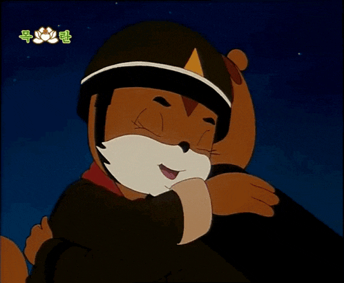 a cartoon of a squirrel hugging another squirrel