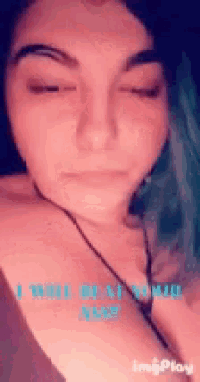 a close up of a woman 's face with the words i will beat your ass on the bottom