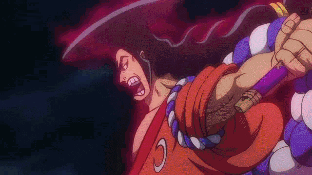 a cartoon character is holding a sword in his hand and yelling .