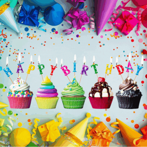 cupcakes with candles that say happy birthday