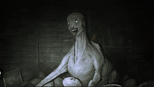 a drawing of a monster with a newspaper in the background that says ' red ' on it