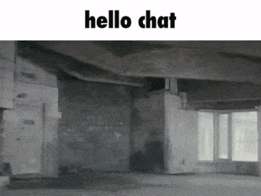 an empty room with the words hello chat written on it