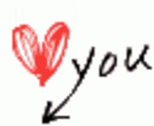 a red heart with a black arrow pointing down and the word `` you '' written below it .