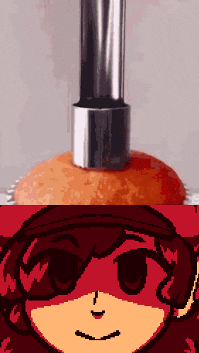 a pixel art of a person 's face next to a donut