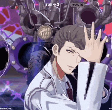 a man in a white jacket and tie is standing in front of a machine that says turn 3 on it