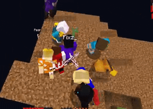 a group of people are playing a video game called minecraft and one of them is named fixz