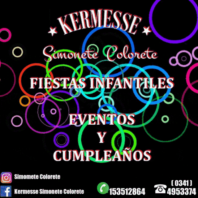 an advertisement for kermesse simonete colorete fiestas infantiles and eventos y cumpleanos