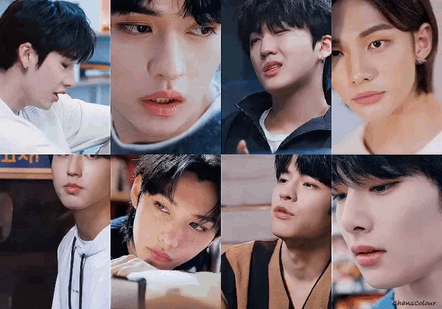 a collage of pictures of a young man 's face