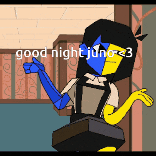 a cartoon character giving a thumbs up with the words good night juno < 3