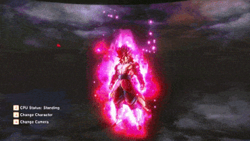 a screenshot of a video game shows a character with a red aura around him