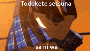 a picture of a girl in a plaid skirt with the words todokete setsuna sa ni wa